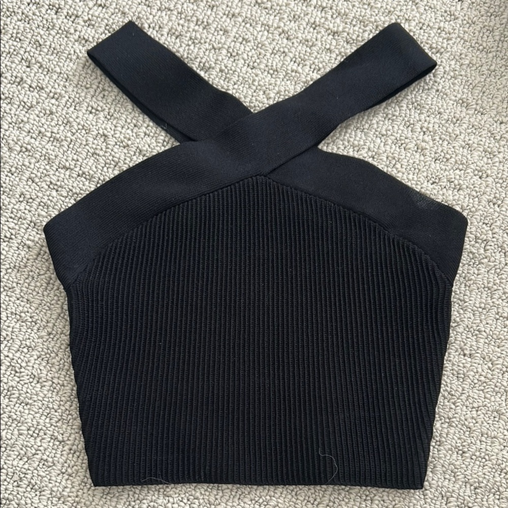 Babaton Black Ribbed Crop Bustier Tank Top